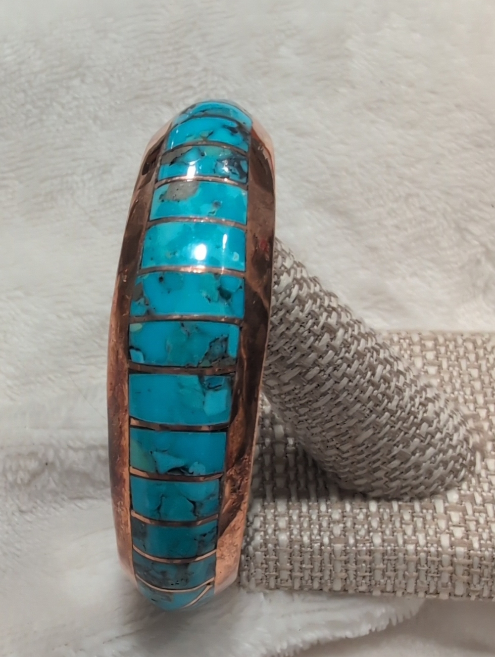 Turquoise Inlay Copper Cuff - Blue Turquoise By Navajo Artist Irene Pine